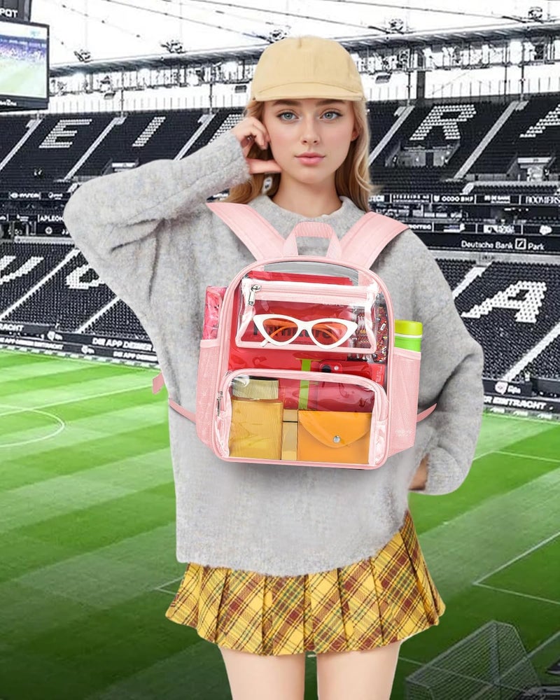 MAYTREE Small Clear Backpack Stadium Approved for Women and Men Clear Bag for Stadium Events Concert Sporting Festival, Princess Pink - Image 2